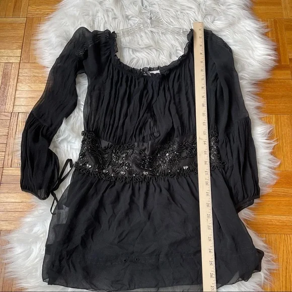 PINKO sheer blouse long sleeve princess waist rhinestone Whimsy goth - Picture 10 of 14